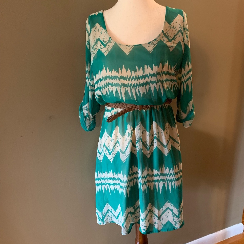 Small Green and Tan Chevron Dress